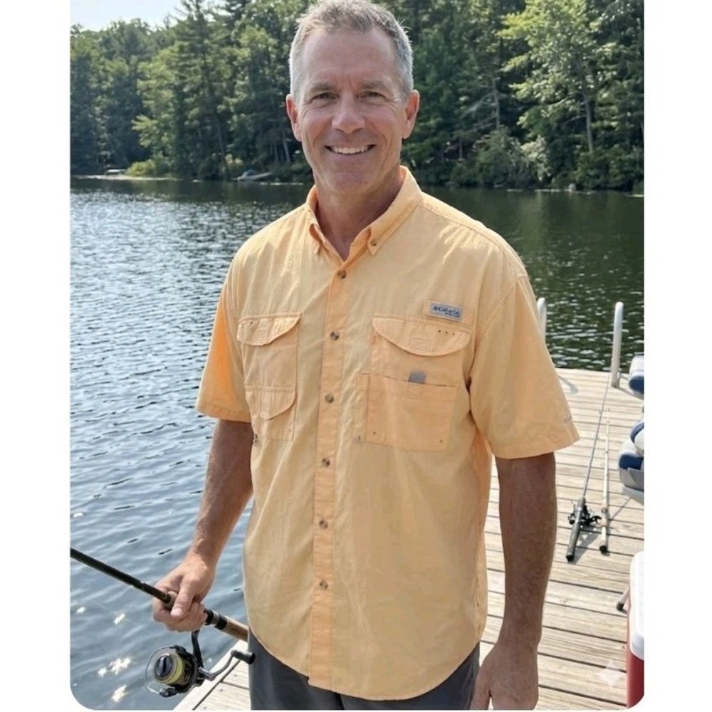 Columbia‎ PFG Shirt Mens XL Light Orange Tamiami Performance Fishing Vented